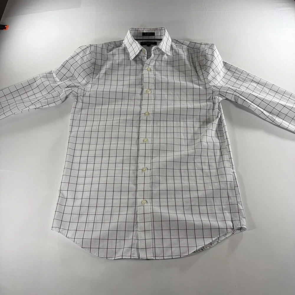 Banana Republic Men's Small Slim Fit Non-Iron Plaid Long Sleeve Dress Shirt